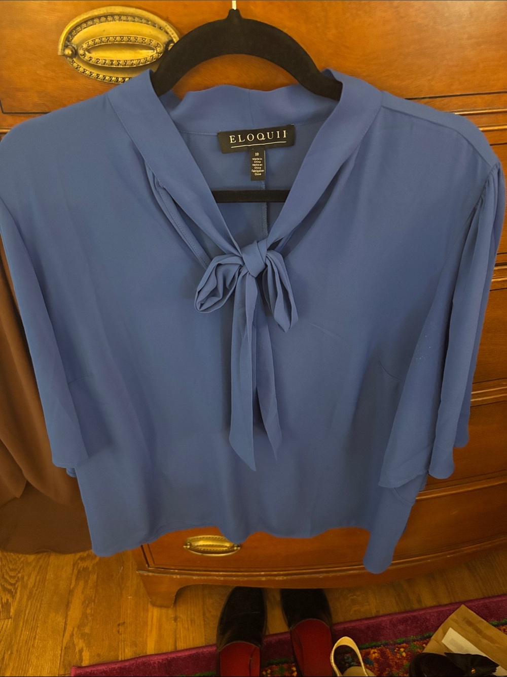 Eloquii Dusty Blue Tie-Neck Blouse